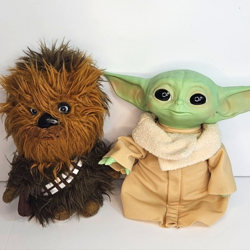 Star Wars Chewbacca & Baby Yoda Grogu Talking Plush Bundle Set Disney Hasbro Toy